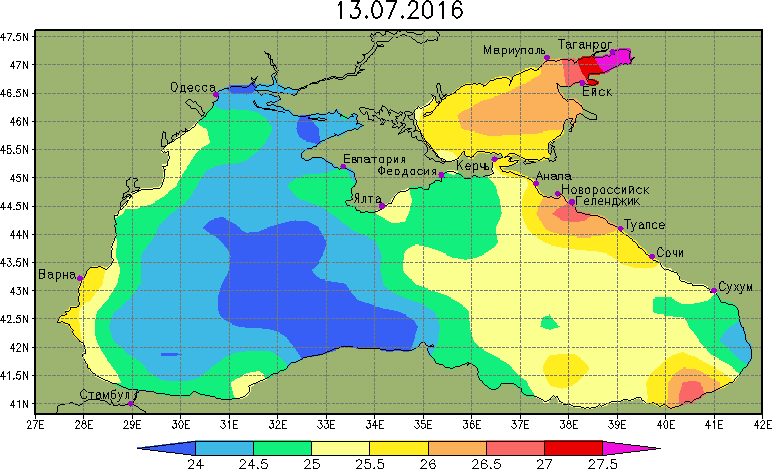 Температура поверхности на Черном море