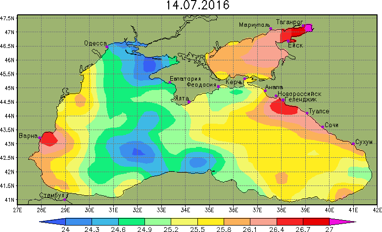 Температура поверхности на Черном море Температура поверхности на Черном море