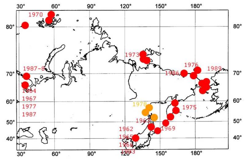 Карта экспедиций организованный А.Н. Голиковым